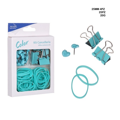 [0209892] Chinchetas 25PZ + pinza sujetapapeles 4PZ + gomaelástica 20G - Accesorios de oficina