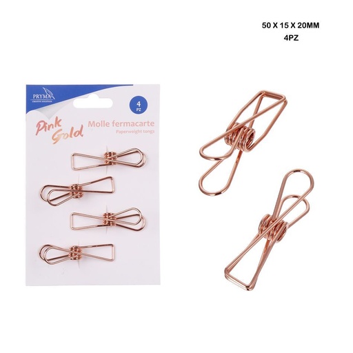 [0209911] Clip portapapeles oro rosa 50X15X20MM 4PZ - Accesorios de oficina