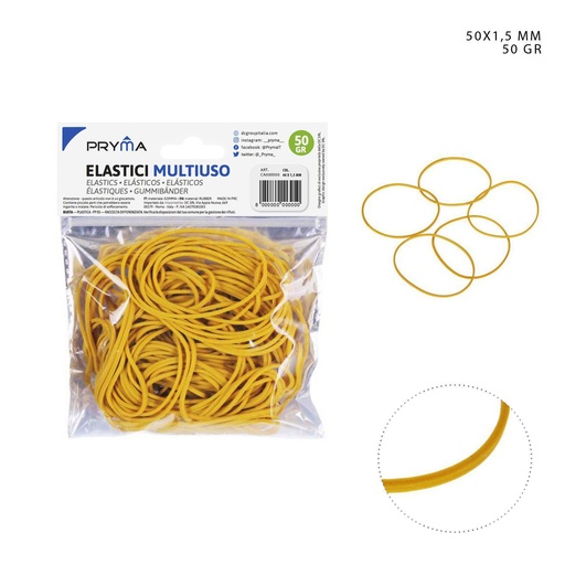 [0211579]  Goma elástica multiusos amarilla 50x1.5 mm 50g - Artículos de oficina