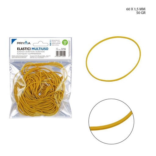 [0211580]  Goma elástica multiusos amarilla 60x1.5 mm 50g - Artículos de oficina