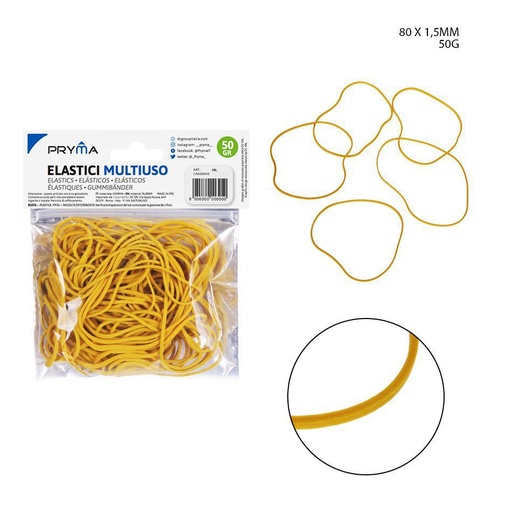 [0211581]  Goma elástica multiusos amarilla 80x1.5 mm 50g - Artículos de oficina