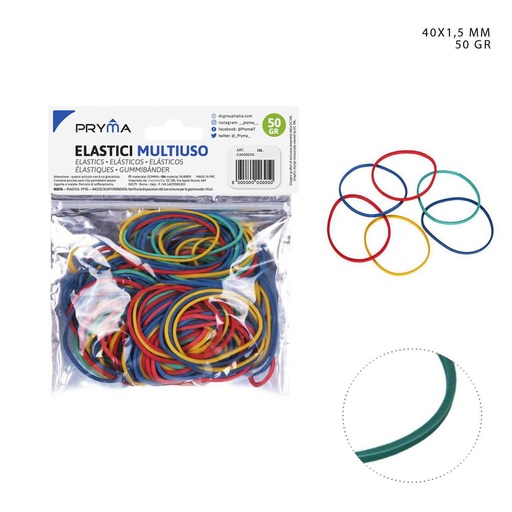 [0211592]  Goma elástica multiusos de colores 40x1.5 mm 50g - Artículos de oficina