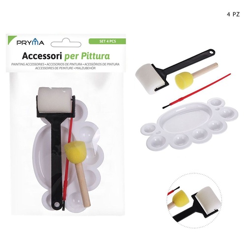 [0209804] Paleta + pincel + esponja con mango para manualidades - Material de arte