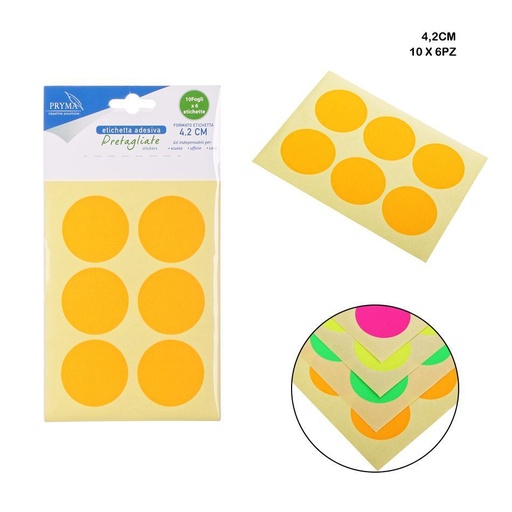 [0210157] Etiqueta adhesiva redonda 4.2cm 6pz 10 hojas en varios colores