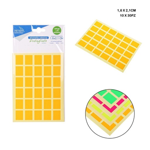 [0210161] Etiqueta adhesiva rectangular 1.6x2.1cm 30pz 10ff para organización y etiquetado