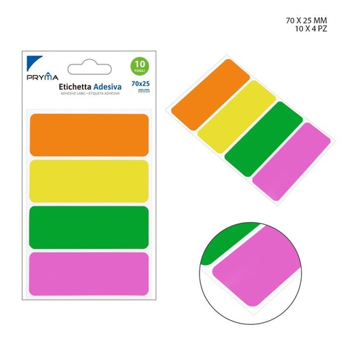 [0210664] Etiqueta adhesiva rectangular flúor 7x2.5 cm 10 pcs - Papelería y etiquetas