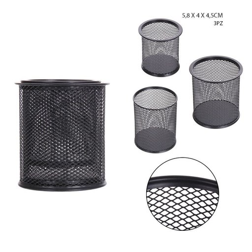 [0210699] Portalápices set de 3 piezas negro 9x9.5x10.5cm - Papelería