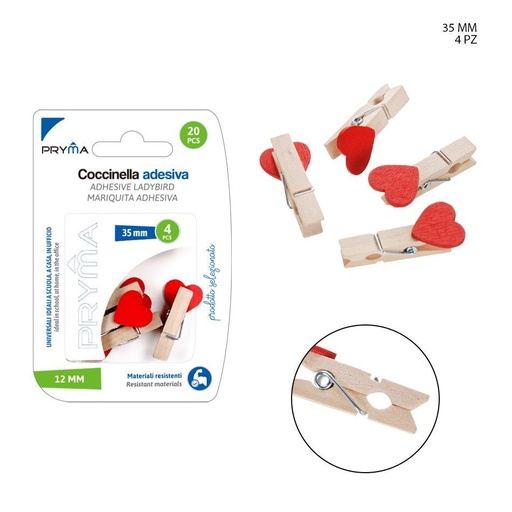 [0211435] Pincitas de Madera 3.5cm 4pz Corazón - Clips decorativos