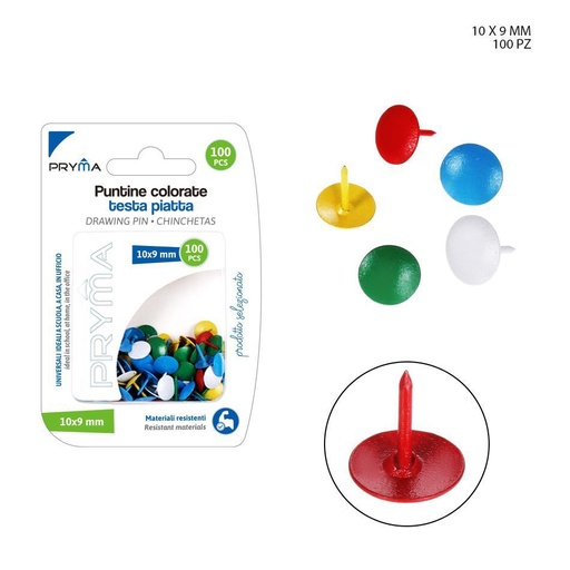 [0211442] Chincheta con punta de color 100 unidades 1x0.9 cm - Accesorios de papelería