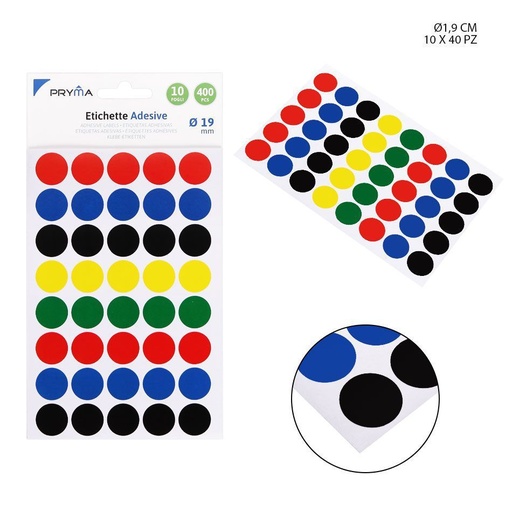 [0211731] Etiqueta adhesiva redonda colores 19 mm 40 pcs - Papelería y etiquetas