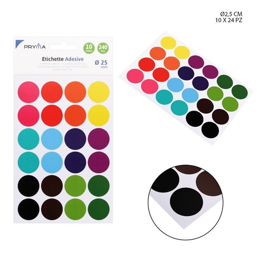 [0211732] Etiqueta adhesiva redonda colores 25 mm 24 pcs - Papelería y etiquetas