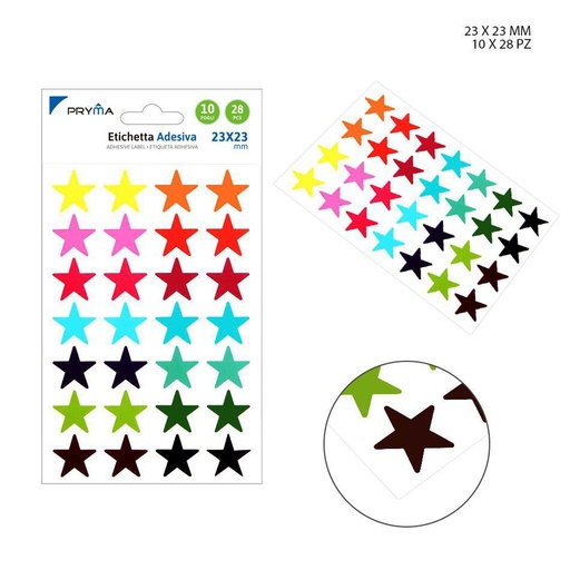 [0211734] Etiqueta adhesiva estrella 2.3x2.3cm 28pz 10f blanca para organización y etiquetado