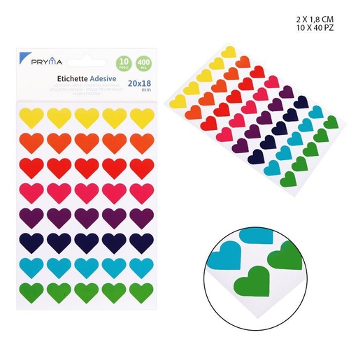 [0211737] Etiqueta adhesiva en forma de corazón 2x1.8 cm 40 pcs - Papelería y etiquetas