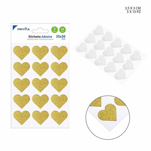 [0211740] Adhesivos con forma de corazón 3.5x3 cm 15 unidades - Decoración y etiquetas