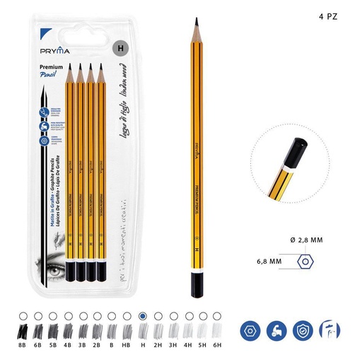 [0212517] Lápiz de grafito premium H 4pz - Artículos de papelería