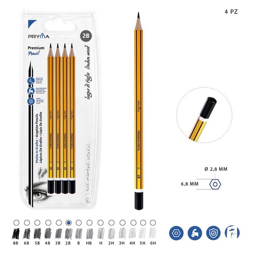 [0212519] Lápiz de grafito premium 2B 4pz - Artículos de papelería
