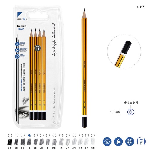 [0212520] Lápiz de grafito premium 4B 4pz - Artículos de papelería