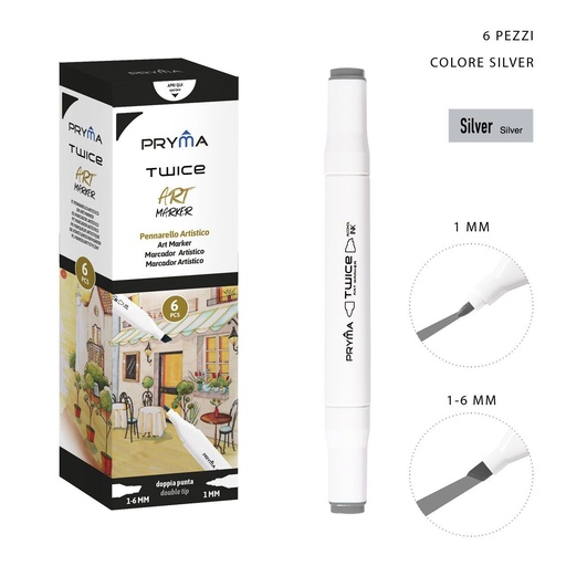 [0214626] Rotulador de doble punta 2-5/3mm color plata para escritura