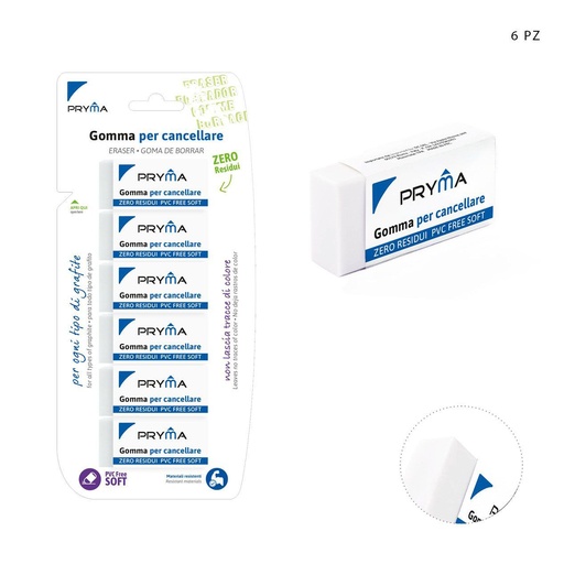 [0214551] Goma de borrar blanca 6pz 54x24x11mm - Artículos de papelería