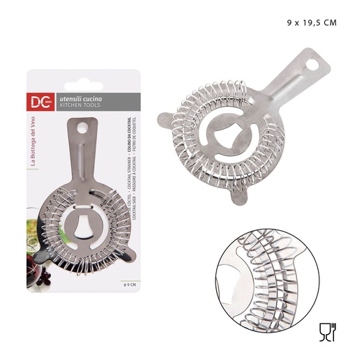 [0216601] Colador de cóctel de acero 9x19.5x2.5 cm - Utensilios de coctel