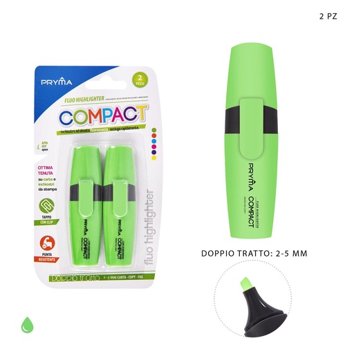 [0215638] Marcador fluorescente Compact verde 2/5 mm 2 unidades - Útiles de escritura