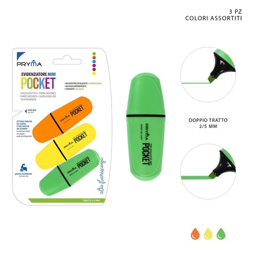 [0215657] Mini marcador fluorescente plano 2/5mm 3pz en colores neón