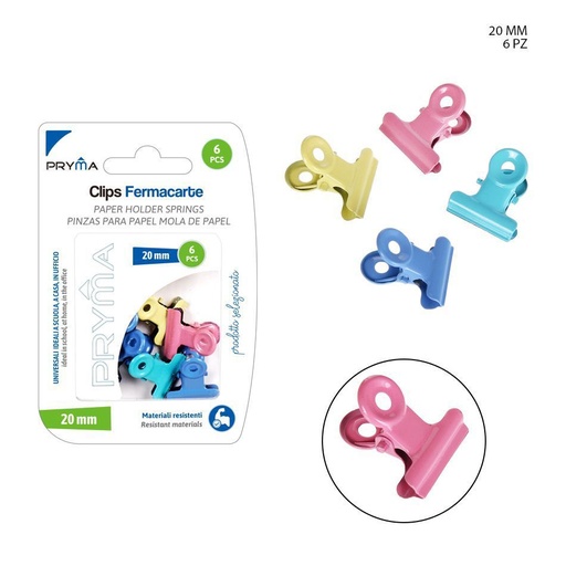 [0213867] Clip de bulldog metálico de color 20CM 6PZ - Accesorios de oficina