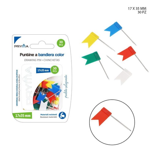 [0213871] Chinchetas bandera de color 1.7x3.5 cm 30 piezas