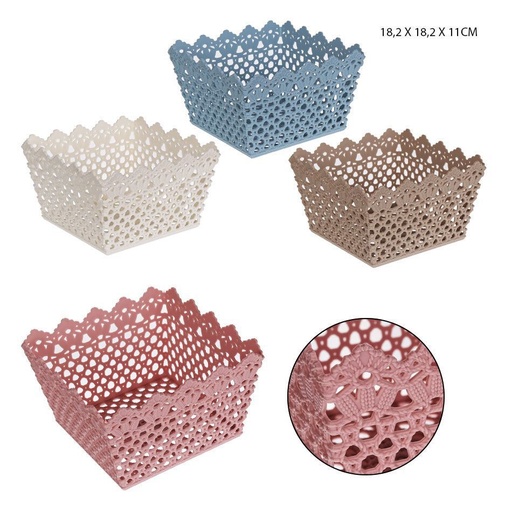 [0214083] Cesta de plástico cuadrada 18.2x18.2x11 cm - Recipiente de almacenamiento