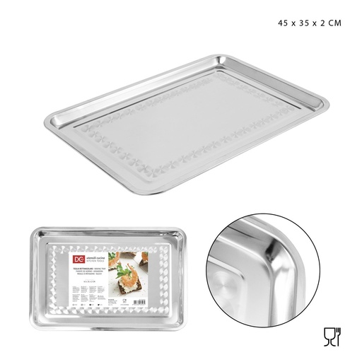 [0214860] Bandeja rectangular de acero inoxidable 45x35x2 cm - Utensilios de cocina