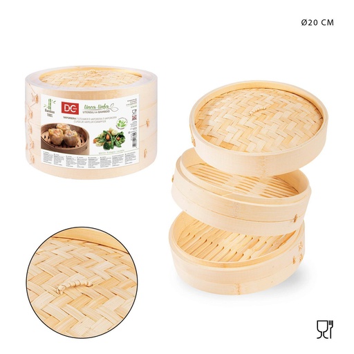 [0219152] Vaporera de bambú 20 cm de dos niveles - Utensilios de cocina