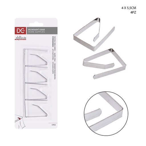 [0217152] Sujeta manteles de acero 4 piezas 4x5.5 cm - Accesorios para mesa