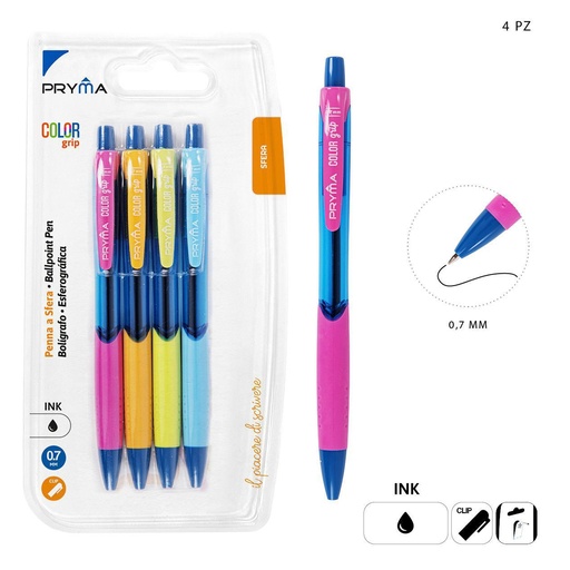 [0218831] Bolígrafo clic con agarre de color 0.7mm 4 piezas negras - Material de escritura