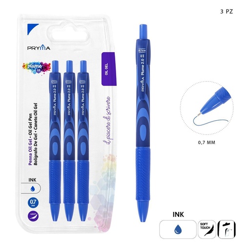 [0218845] Bolígrafo clic gel 0.7mm 3pz azul - Utensilios de escritura y papelería