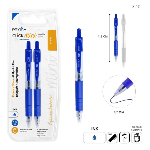 [0219963] Bolígrafo de clic mini 1mm 2 pcs azul - Material de oficina