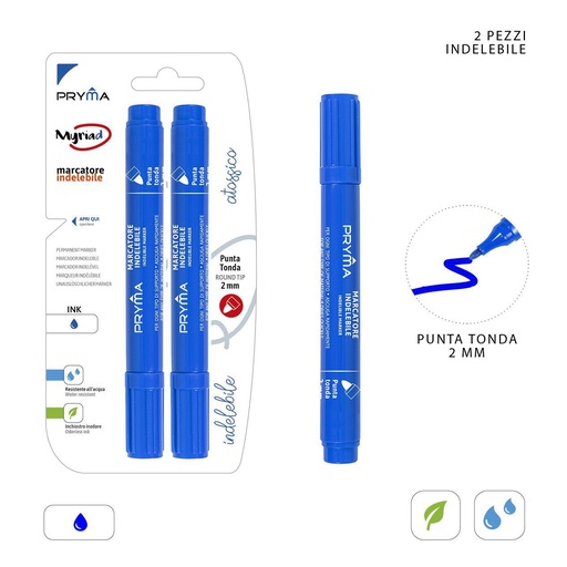 [0221291] Marcador permanente redondo 2MM 2PZ azul - Utensilios de escritura