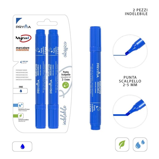 [0221298] Marcador permanente punta biselada 2-5MM 2PZ azul - Utensilios de escritura