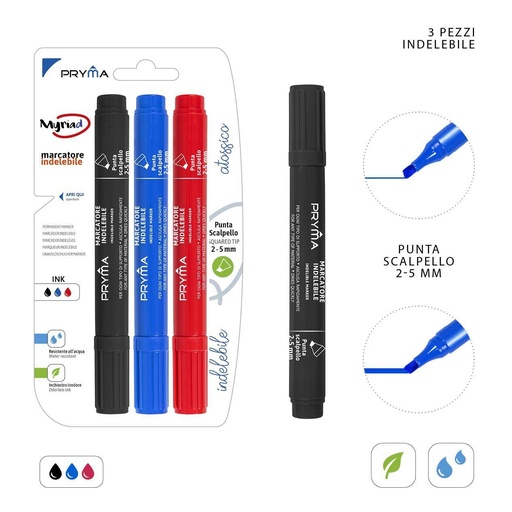 [0221303] Marcador permanente 2-5mm 3pz en negro, azul y rojo para escritura