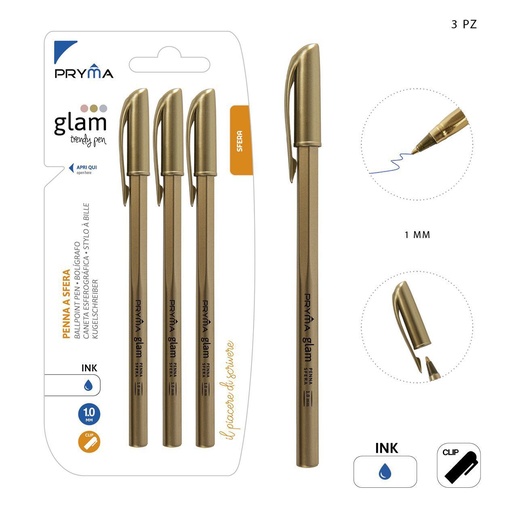 [0220936] Bolígrafo con tapa - Oro 3 piezas azul - Herramientas de escritura