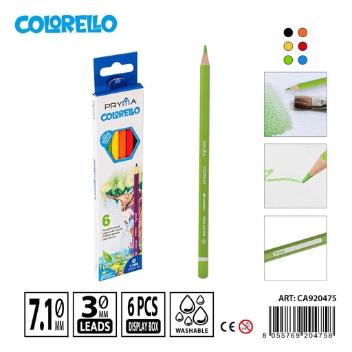 [0221079] Lápices de color acuarelables 6pz - Materiales para manualidades