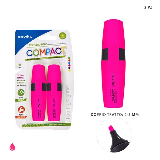 [0220996] Marcador fluorescente Compact rosa punta plana 2/5 mm 2 unidades - Útiles de escritura