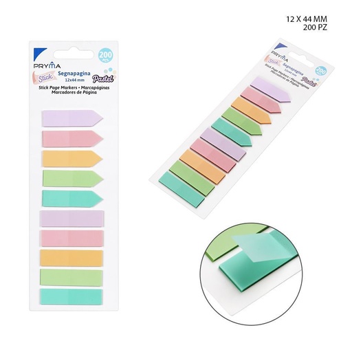 [0220382] Marcador adhesivo en colores macaron 12x44 mm 200 unidades 10 paquetes - Notas adhesivas