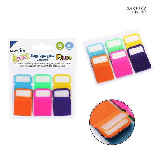 [0220384] Marcador de página fluorescente 24x38mm 60 hojas 6pcs para oficina