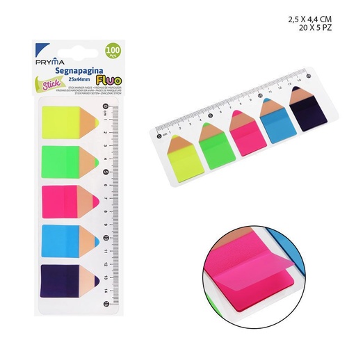 [0220386] Marcador de página 25x44 mm 100 unidades 5 piezas fluorescente - Notas adhesivas