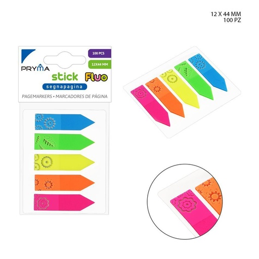 [0220389]  Nota adhesiva fluorescente 12x44 mm 100 hojas 5 piezas - Papelería