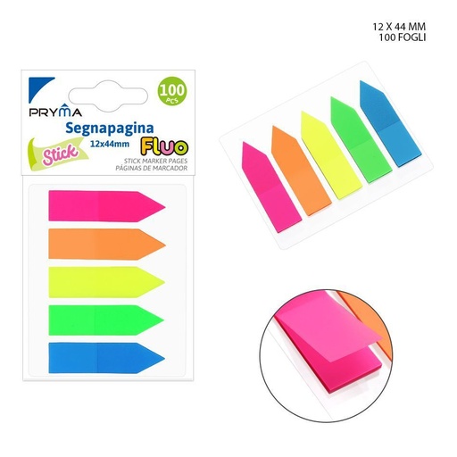 [0220390]  Nota adhesiva fluorescente 12x44 mm 100 hojas 5 piezas - Papelería