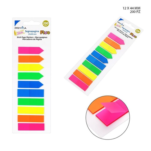 [0220391] Marcador de página fluorescente 12x44mm 200ff 10pz para oficina y estudio