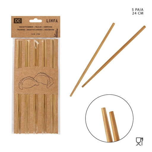 [0220585] Palillos de bambú carbonizados (5 pares, 24 cm) - Utensilios de cocina