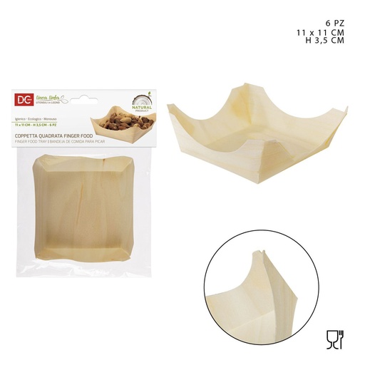 [0220609] Bandeja de aperitivos de madera 11x3.5 cm 6PZ - Accesorios de cocina y bandejas