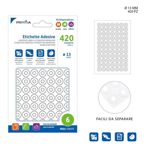 [0221125] Etiqueta adhesiva redonda 13 cm 6 pcs color blanco - Papelería y etiquetas